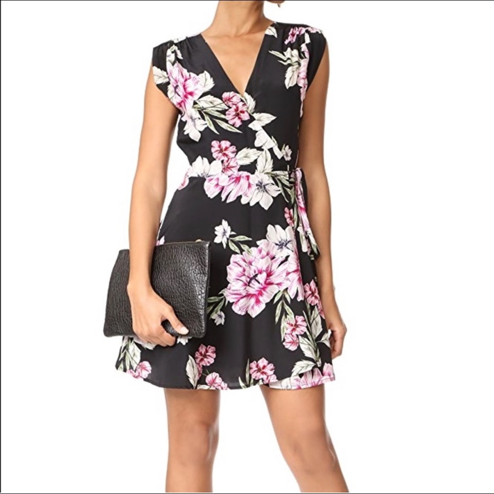YUMI KIM Soho Mixer Cherry Blossom Mini Dress MEDIUM 100% Silk Wrap Tie floral